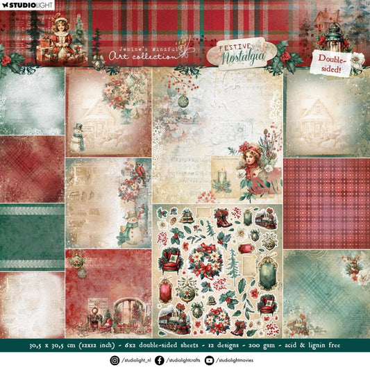 Studio Light Jenine's Mindful Art 12"X12" Double-Sided Paper Pad: Nr. 252, Festive Nostalgia, 12/Pkg (5A002BFK1GDY3)