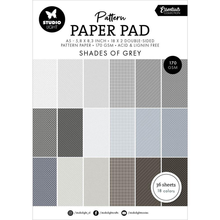 Studio Light Essentials 5.86"X8.26" Pattern Paper Pad: Nr. 250, Shades Of Grey, 36/Pkg (5A002BKF1GF0V)