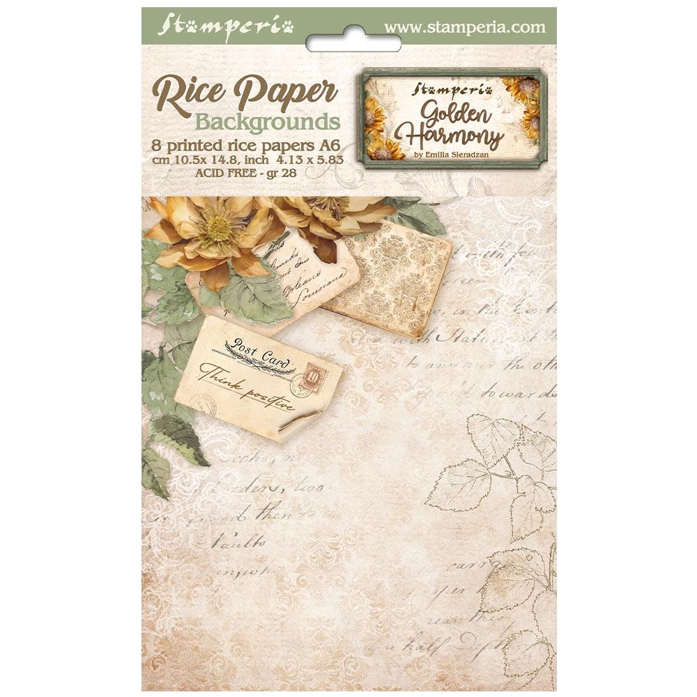 Stamperia Golden Harmony A6 Assorted Rice Paper Backgrounds, 8/Pkg (5A002CHH1GG0M)