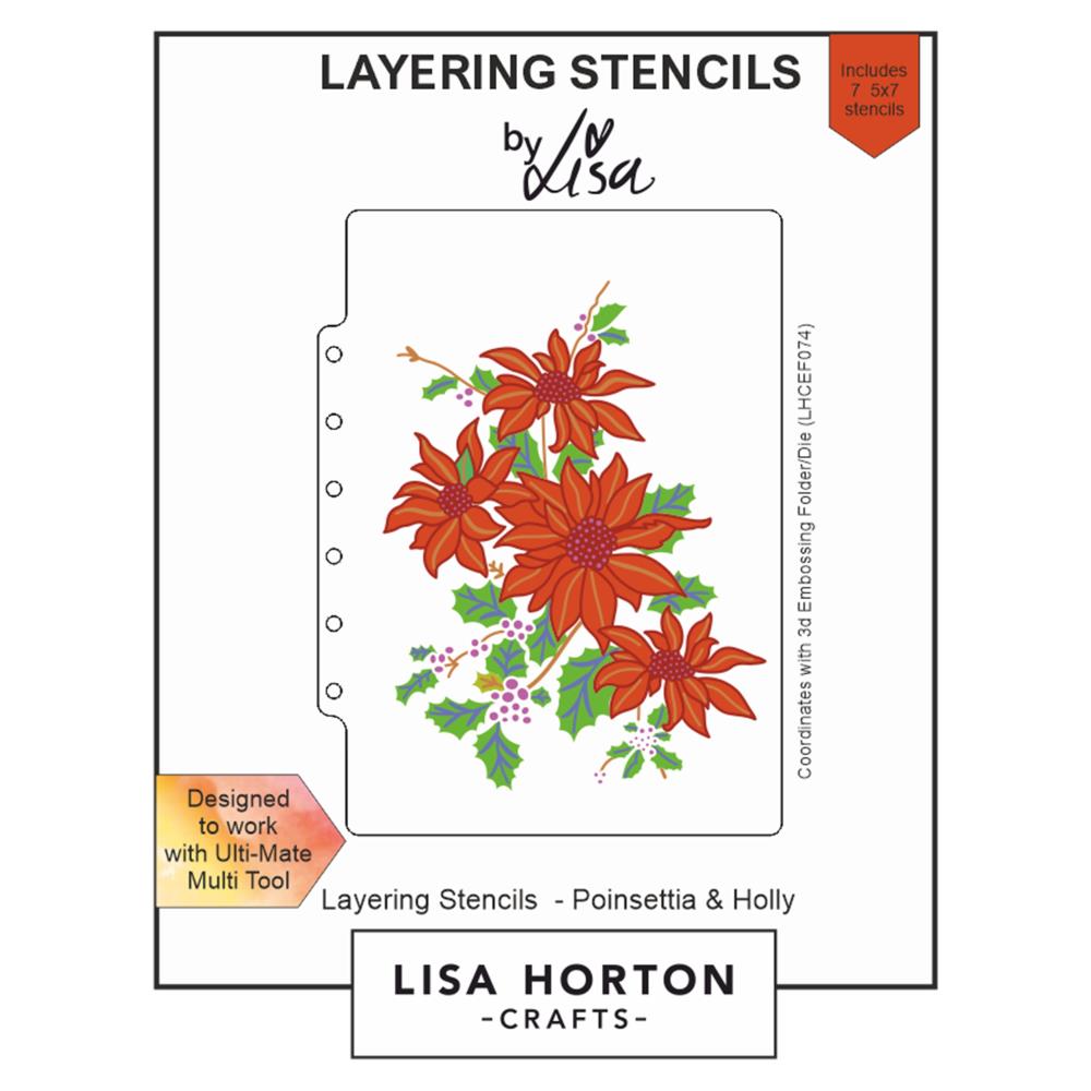 Lisa Horton Crafts Layering Stencils: Poinsettia And Holly (LHCAS056)