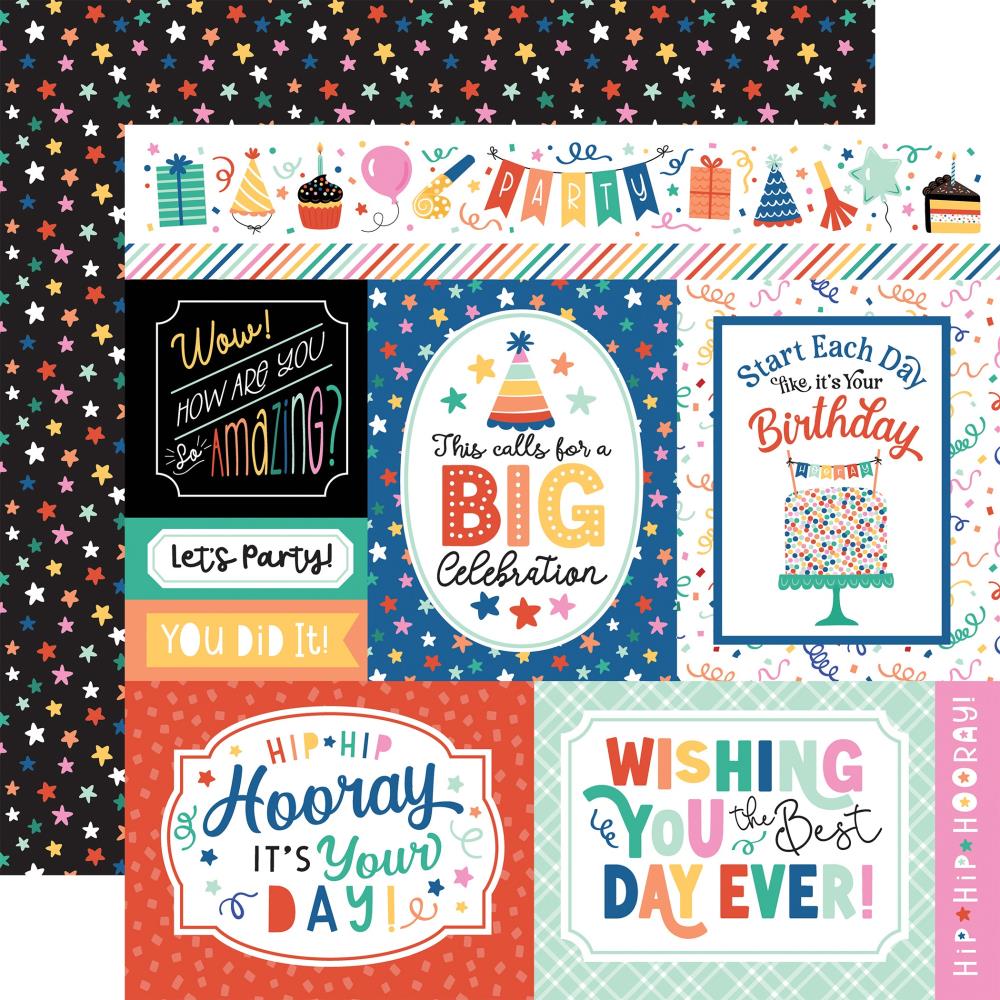 Echo Park Hip Hip Hooray 12"X12" Double-Sided Cardstock: Multi Journaling Cards (HHH409006)