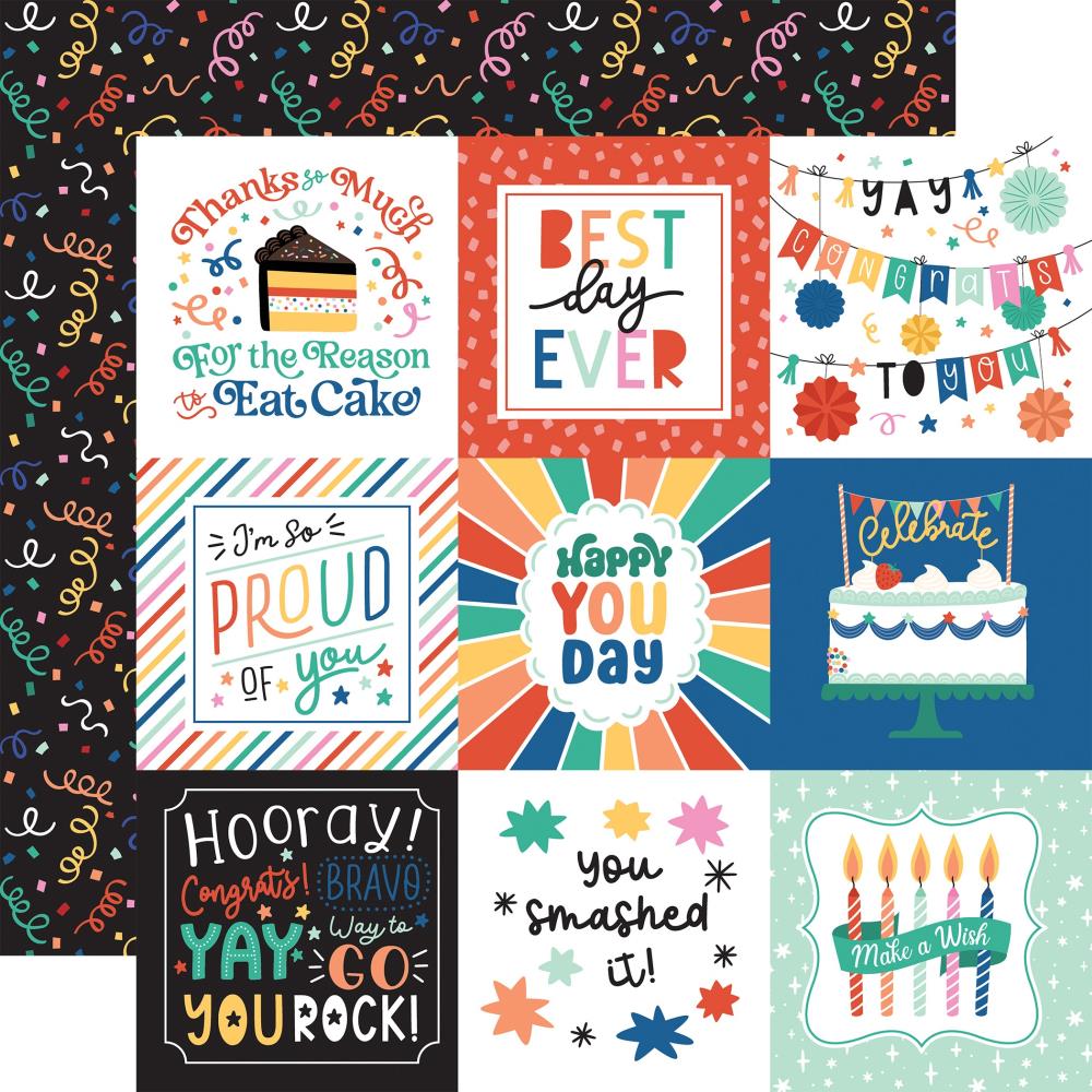 Echo Park Hip Hip Hooray 12"X12" Double-Sided Cardstock: 4X4 Journaling Cards (HHH409012)