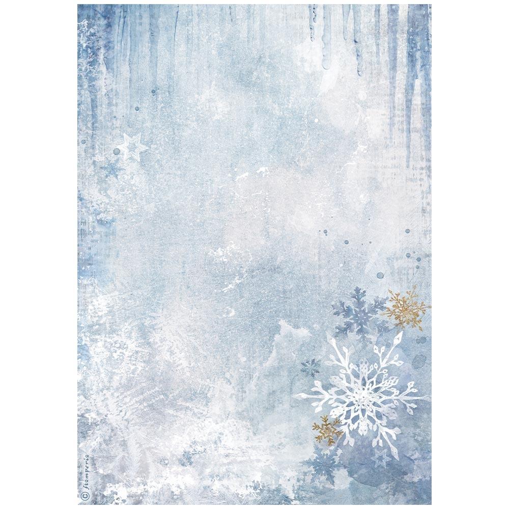 Stamperia Create Happiness Dewdrops A4 Rice Paper Sheet: Blue Snowflakes (DFSA4972)