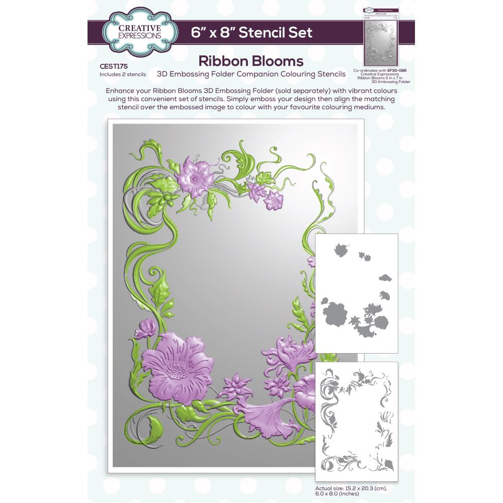 Creative Expressions Companion Colouring 6"X8" Stencil: Ribbon Blooms, 2/Pkg (CEST175)