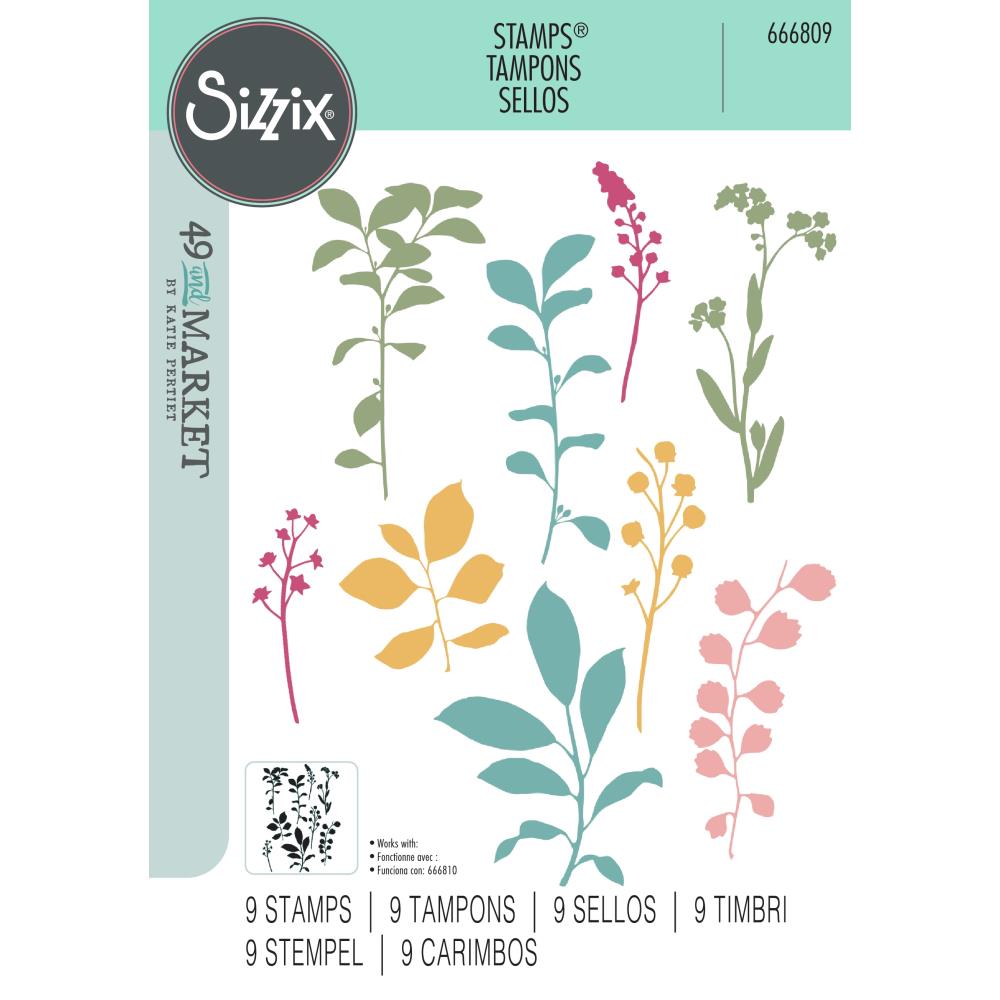 Sizzix A5 Clear Stamps: Fine Stems 01, By 49 And Market (666809)