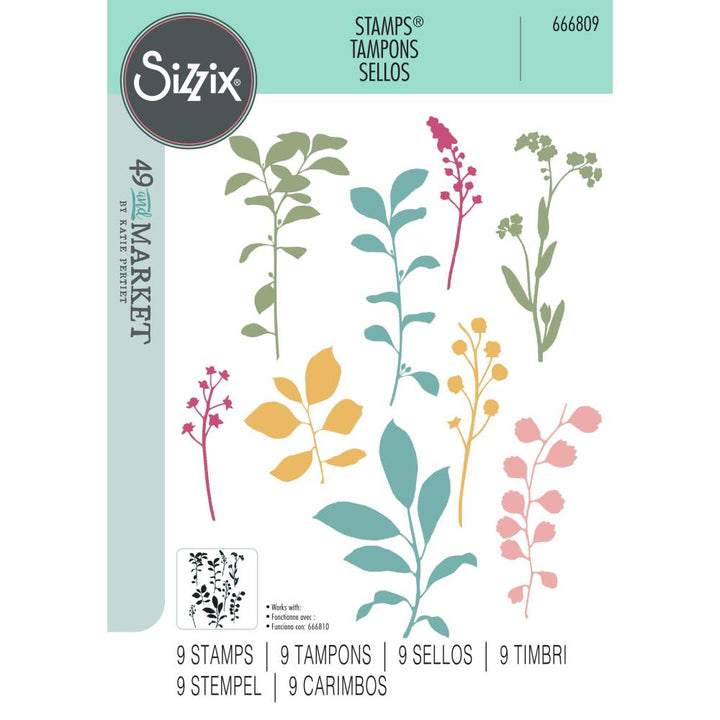 Sizzix A5 Clear Stamps: Fine Stems 01, By 49 And Market (666809)