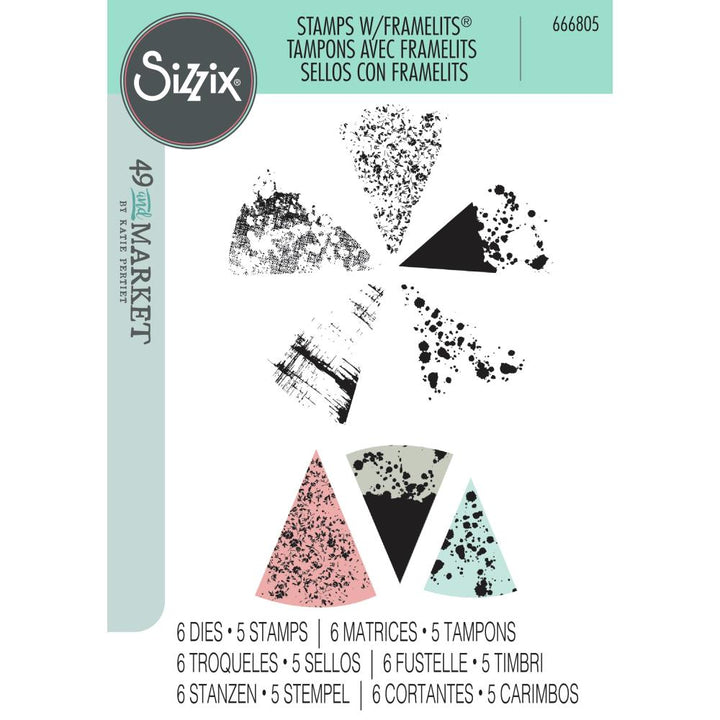 Sizzix A5 Clear Stamps W/Framelits Dies: Build-A-Burst Painterly, By 49 And Market (666805)