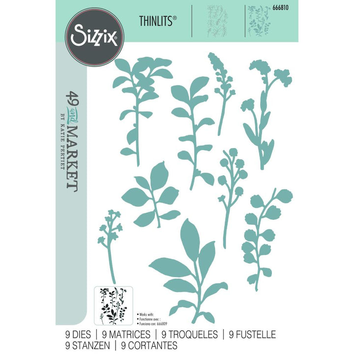 Sizzix Framelits Die Set: Fine Stems 02, By 49 And Market (666810)