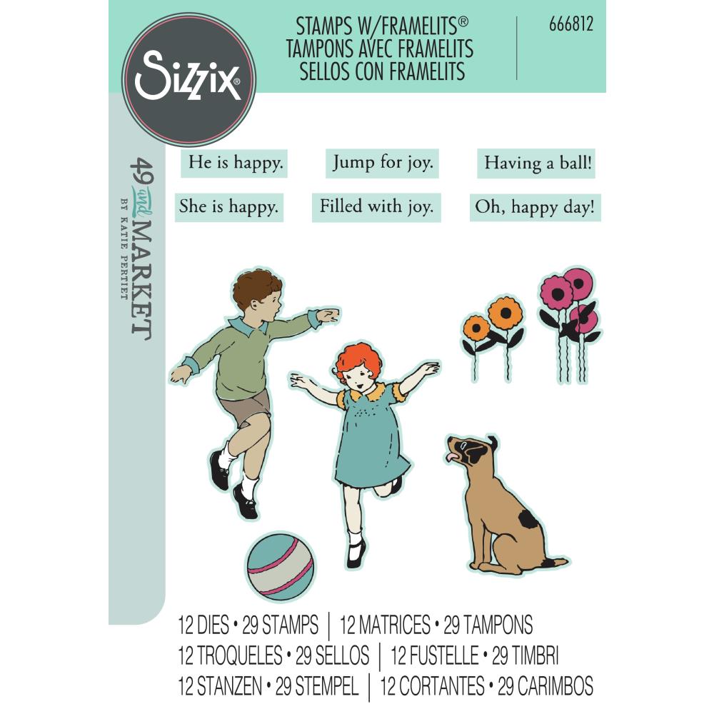 Sizzix A5 Clear Stamps W/Framelits Dies: Play Time, By 49 And Market (666812)