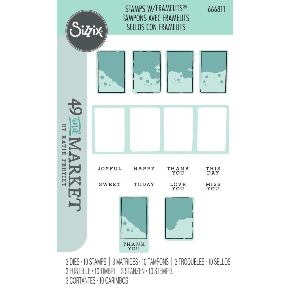 Sizzix Clear Stamps W/Framelits Dies: Painted Palettes, By 49 And Market (666811)