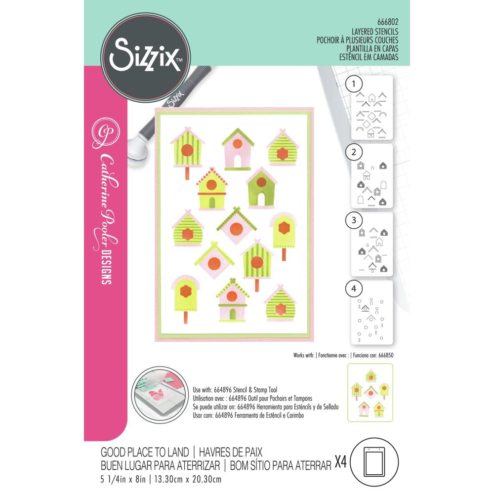 Sizzix A6 Layered Stencils: Good Place To Land, 4/Pkg, By Catherine Pooler (666802)