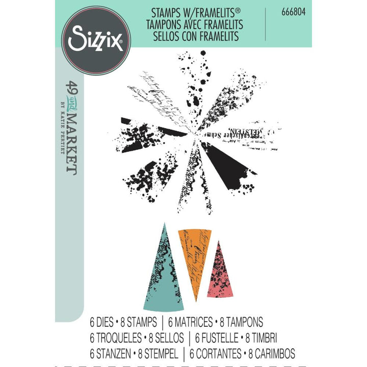 Sizzix A5 Clear Stamps W/Framelits Dies: Build-A-Burst Artsy Lace Mix, By 49 And Market (666804)