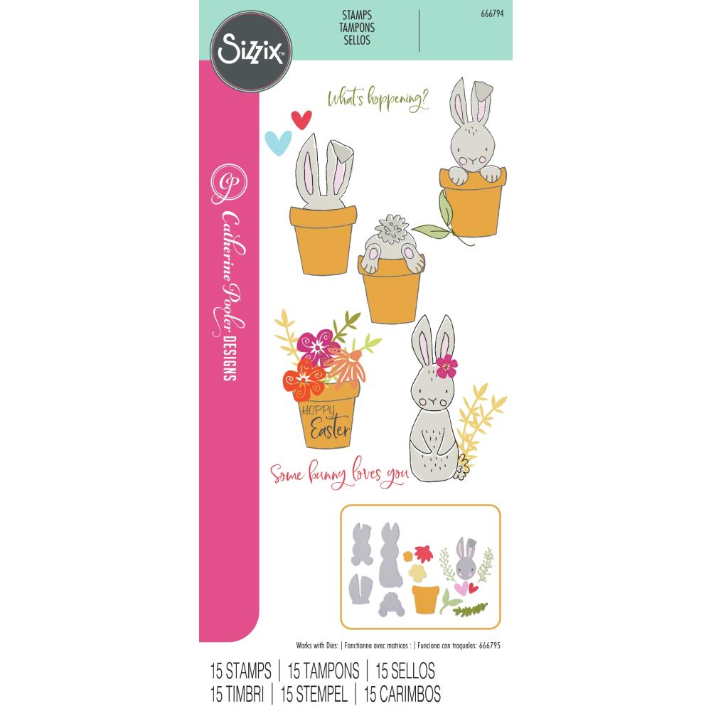 Sizzix Clear Stamps Set: Bunny Bits & Blooms, 12/Pkg, By Catherine Pooler (666794)