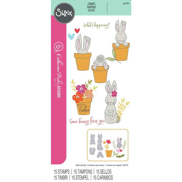 Sizzix Clear Stamps Set: Bunny Bits & Blooms, 12/Pkg, By Catherine Pooler (666794)