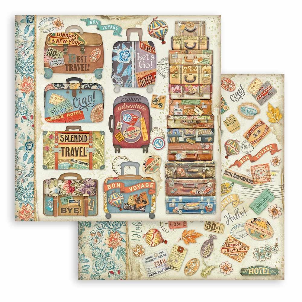 Stamperia Art Of Travelling 12"X12" Double-Sided Cardstock: Suitcases (SBB1042)