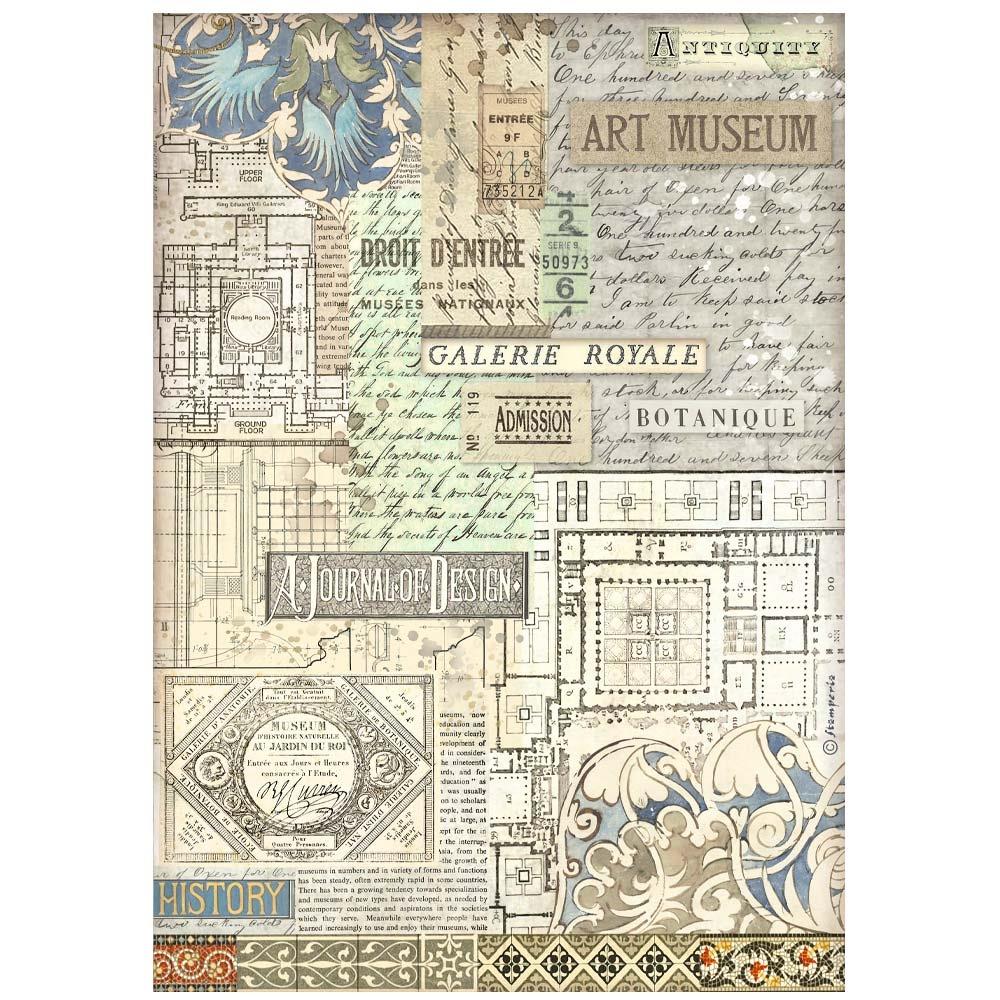 Stamperia Art Of Travelling A4 Rice Paper Sheet: Art Museum Background (DFSA4976)