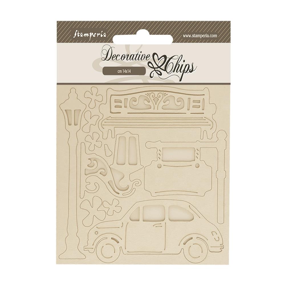 Stamperia Art Of Travelling 5.5"X5.5" Decorative Chips: Car (SCB250)