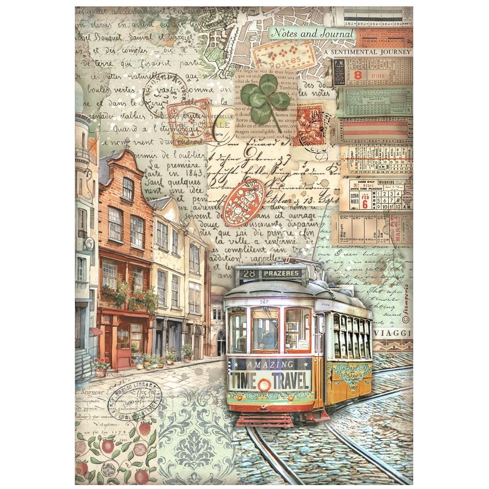 Stamperia Art Of Travelling A4 Rice Paper Sheet: Tram (DFSA4975)