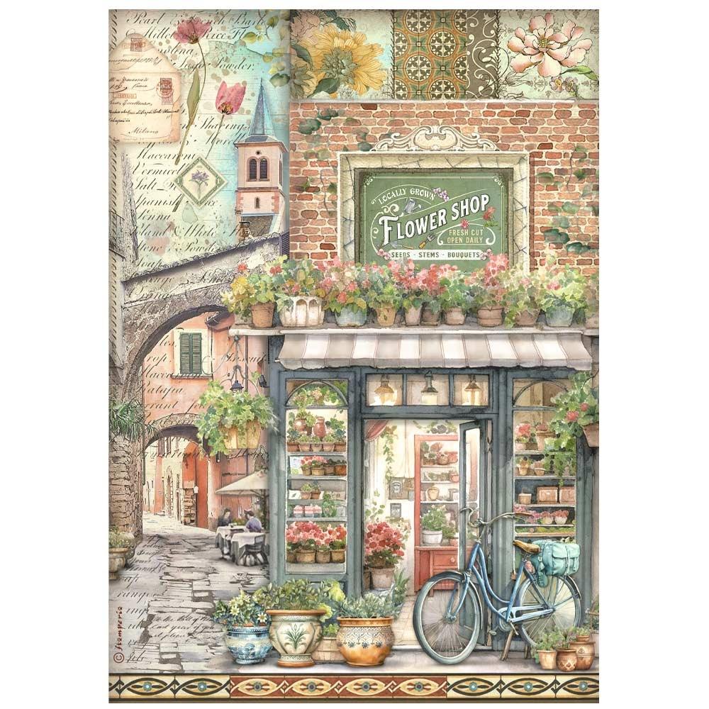 Stamperia Art Of Travelling A4 Rice Paper Sheet: Farmer's Market (DFSA4977)