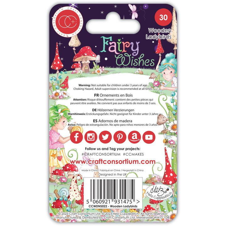 Craft Consortium Fairy Wishes Adhesive Wooden Embellishments: Ladybirds, 30/Pkg (CWDNS022)