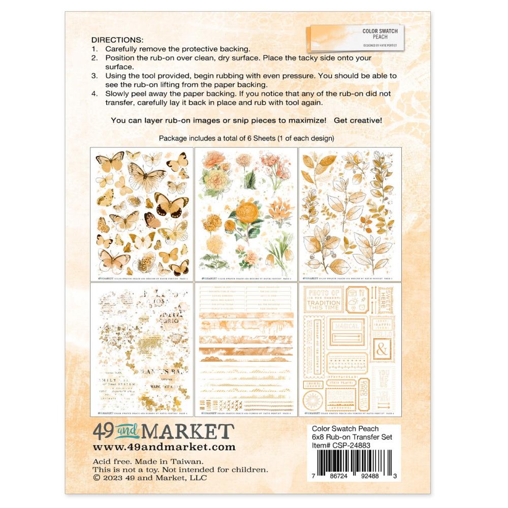49 and Market Color Swatch: Peach 6"x8" Rub-Ons, 6/Pkg (CSP24883)