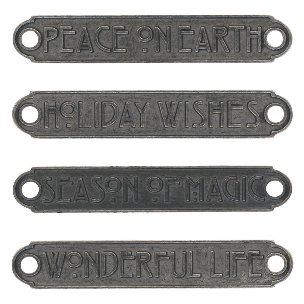 Tim Holtz Idea-ology Christmas Metal Word Plaques, 4/Pkg (TH94203)