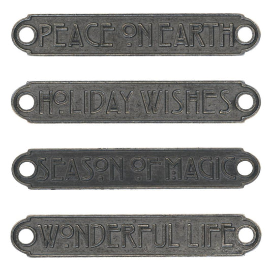 Tim Holtz Idea-ology Christmas Metal Word Plaques, 4/Pkg (TH94203)