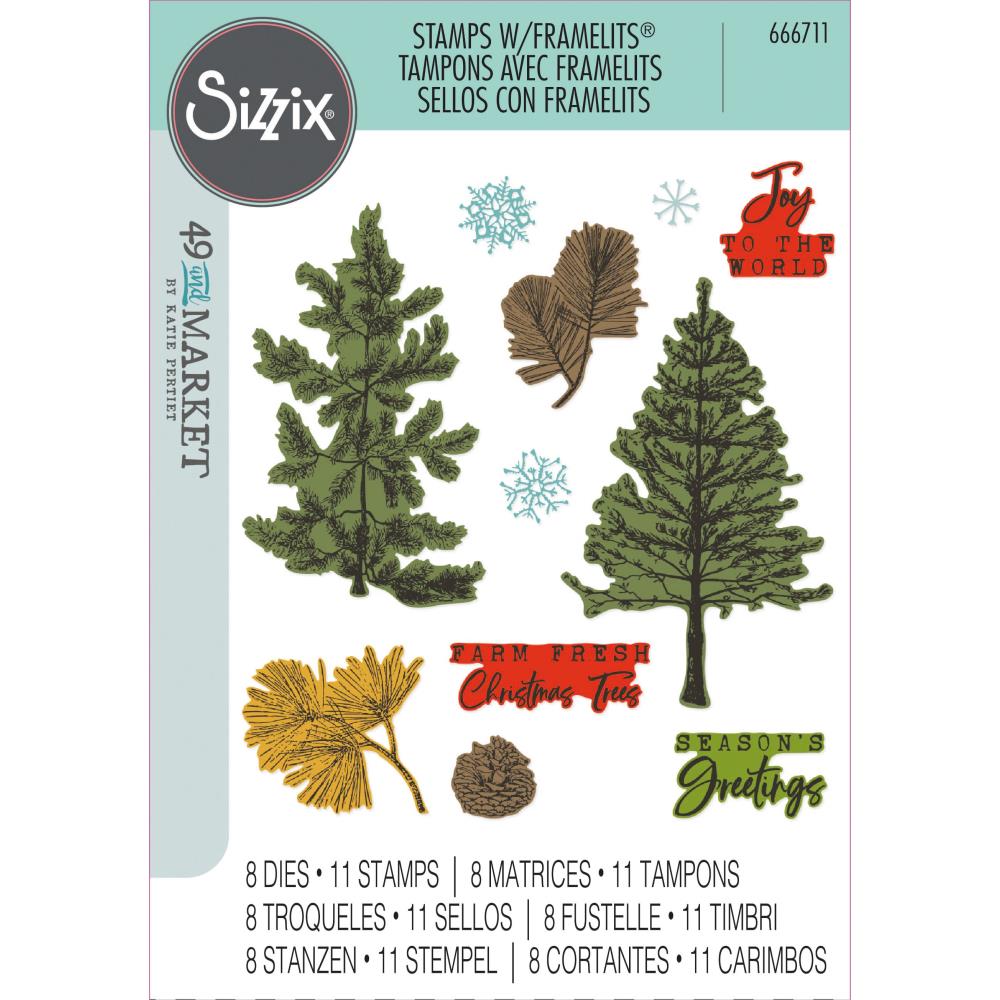 Sizzix/49 and Market A5 Clear Stamps With Framelits Die: Pine Holidays (5A0024101G79Z)