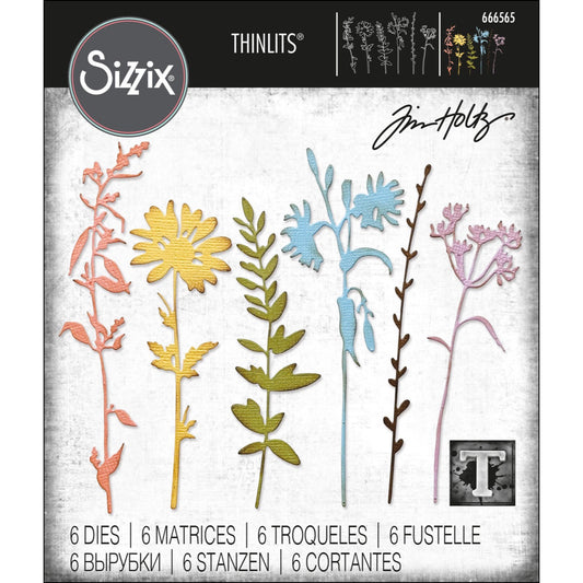 Tim Holtz Thinlits Dies: Vault Wildflowers, 6/Pkg, by Sizzix (666565)