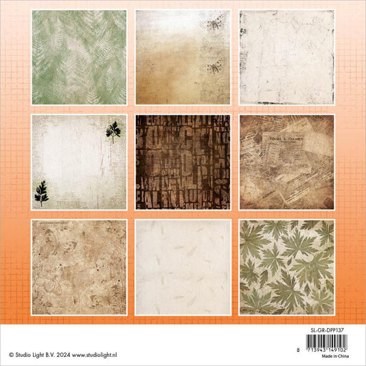 Studio Light Grunge 8"X8" Paper Pad: Nr. 137, Grunge Botanics, 36/Pkg (GRDPP137)