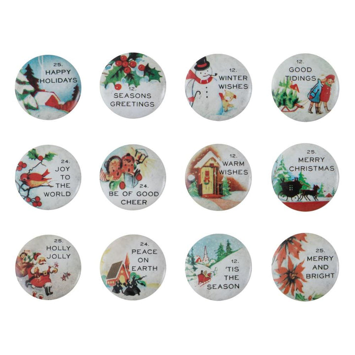 Tim Holtz Idea-ology Christmas Quote Flair Buttons, 12/Pkg (TH94196)