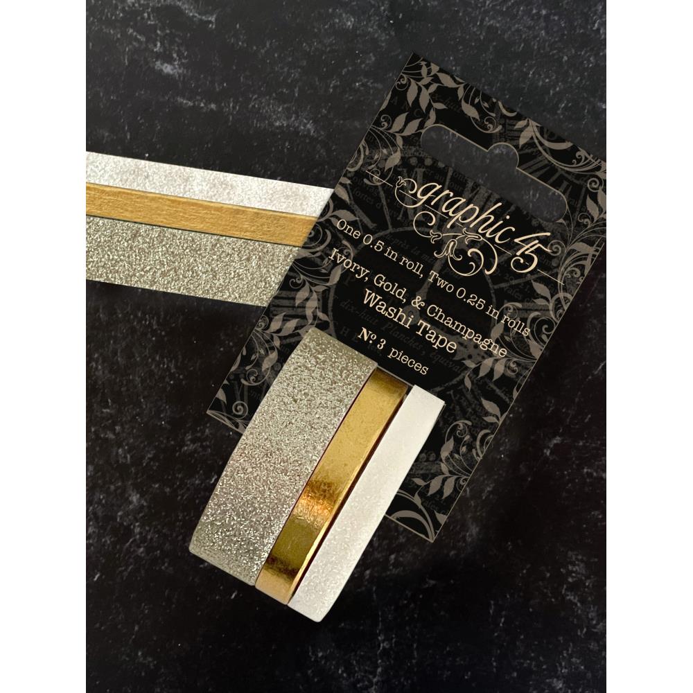 Graphic 45 Staples Glitter & Gloss Washi Tape Set: Ivory, Gold & Champagne (G4502826)