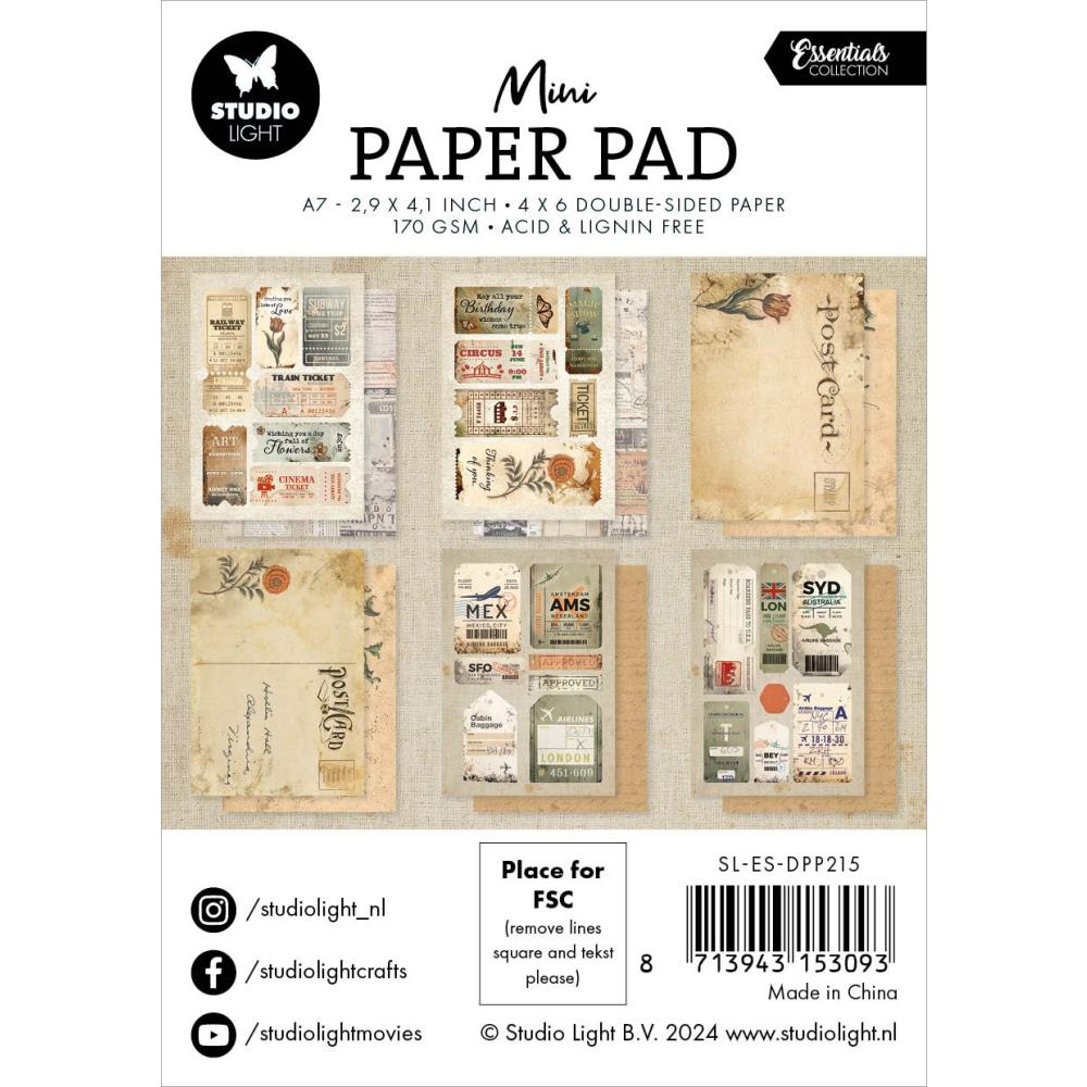 Studio Light Essentials 3"X4" Mini Paper Pad: Nr. 215, Vintage Memories, 24/Pkg (5A0023NY1G6L3)