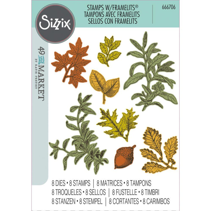 Sizzix/49 and Market A5 Clear Stamps With Framelits Die: Forever Leaves (5A00240M1G7B7)