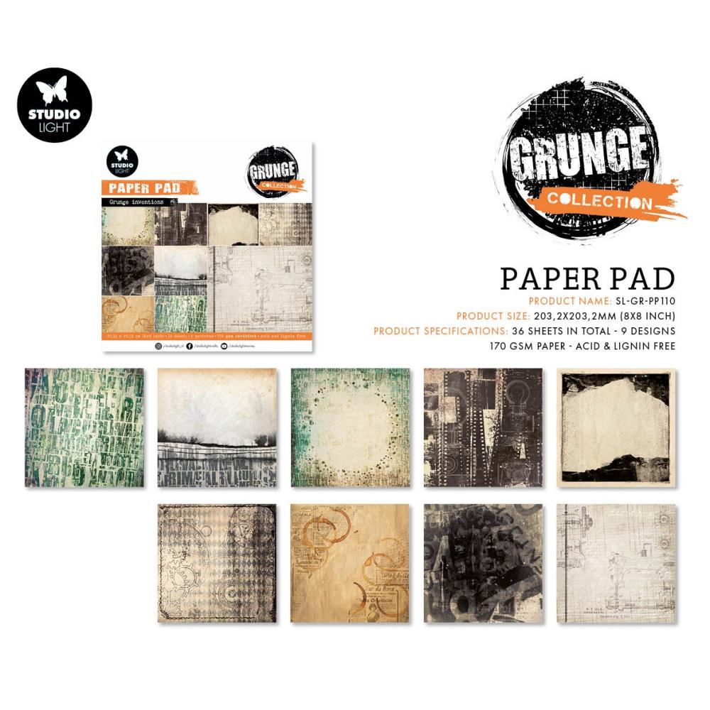 Studio Light Grunge 8"X8" Paper Pad: Nr. 110, Grunge Papers, 36/Pkg (LGRPP110)