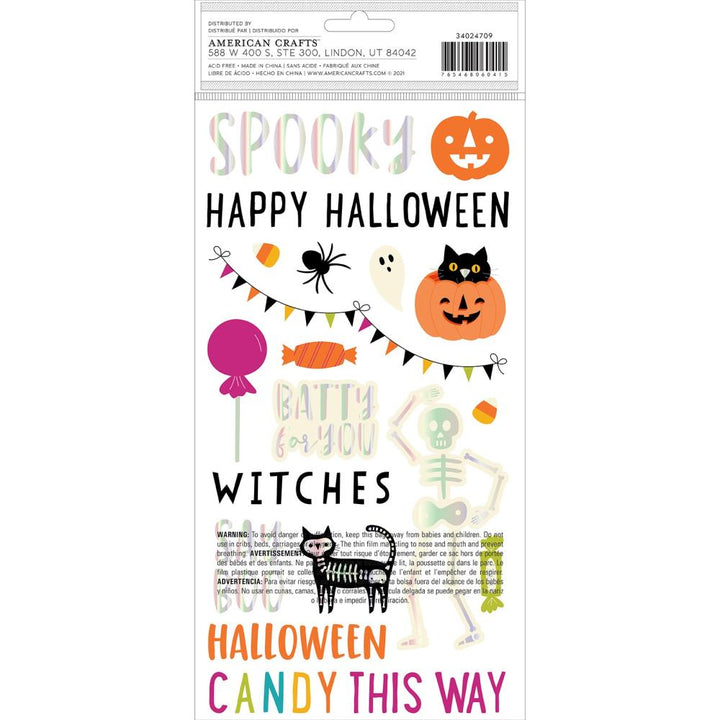 American Crafts Happy Halloween Thickers Stickers: Phrase - Holographic Foil On Foam, 47/Pkg (ACHH4709)