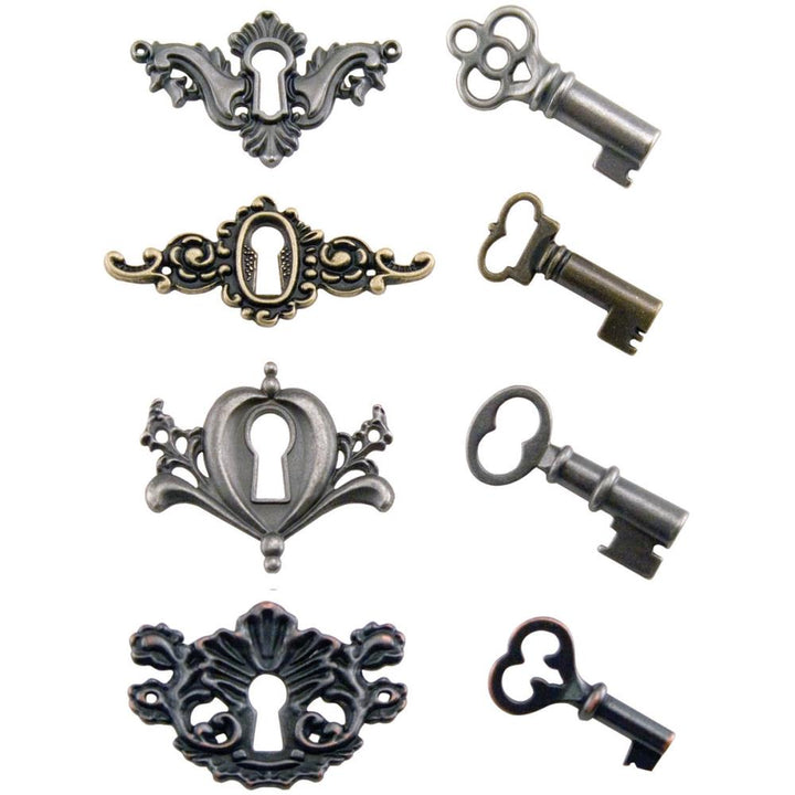 Tim Holtz Idea-Ology Metal Locket Keys & Keyholes, 8/Pkg (TH92822)