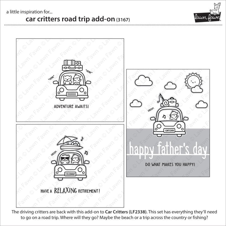 Lawn Fawn 3"X4" Clear Stamps: Car Critters Road Trip Add-On, 18/Pkg (LF3167)