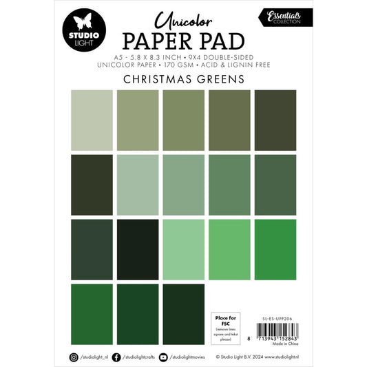 Studio Light Unicolor Essentials 5.83"X8.25" Paper Pad: Nr. 206, Christmas Greens (5A0023K91G6JV)