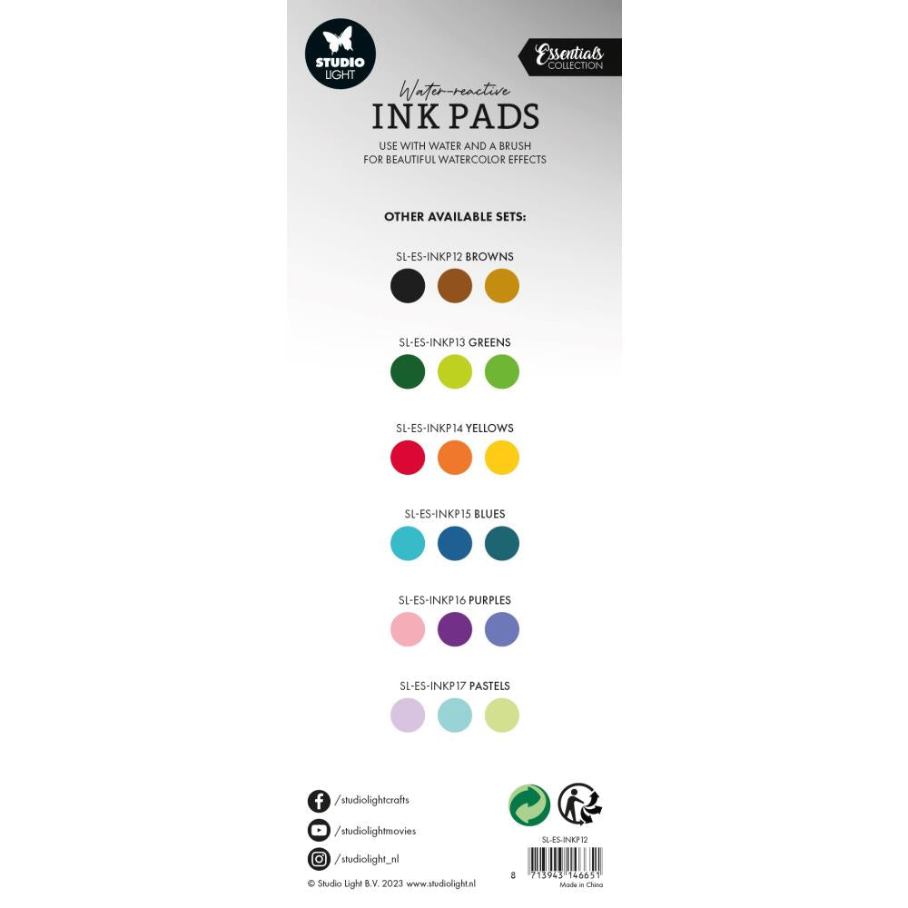 Studio Light Water-Reactive Ink Pads: Nr. 12, Browns, 3/Pkg (ESINKP12)