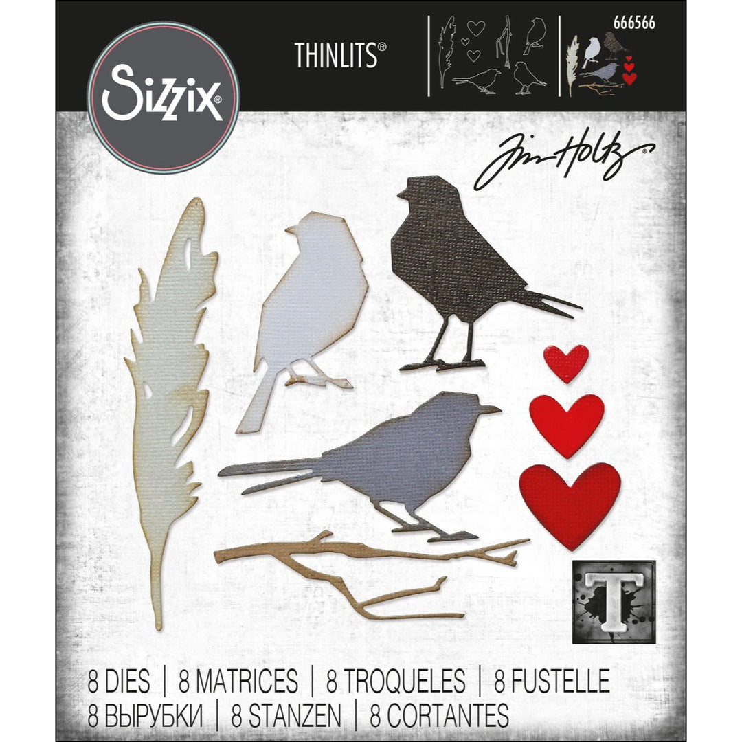Tim Holtz Thinlits Dies: Vault Lovebirds, 8/Pkg, by Sizzix (666566)