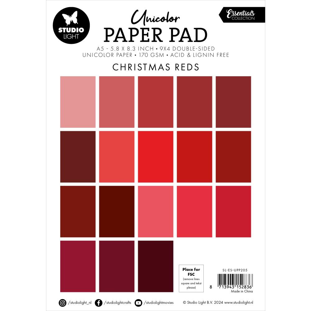 Studio Light Unicolor Essentials 5.83"X8.25" Paper Pad: Nr. 205, Christmas Reds (5A0023K71G6JM)