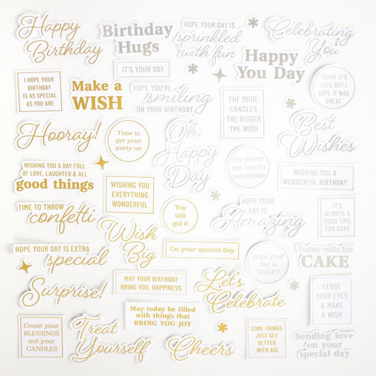 Pinkfresh Studio Foiled Ephemera Pack: Sentiments, 50/Pkg (PF200823)