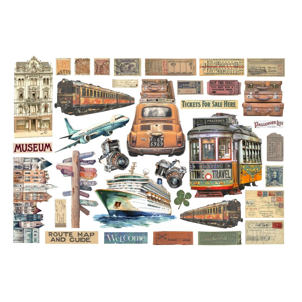 Stamperia Art Of Travelling Cardstock Ephemera Adhesive Paper Cut Outs (DFLCT58)