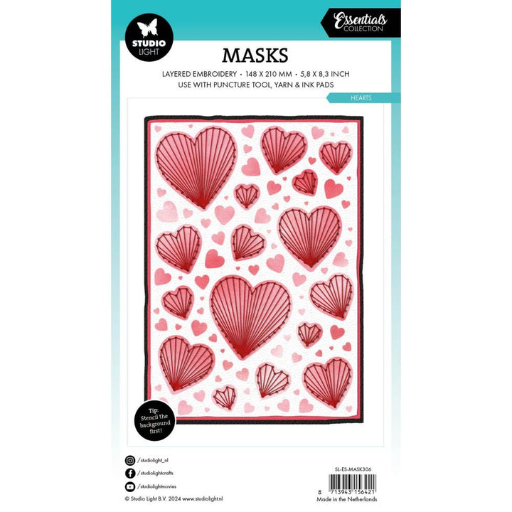 Studio Light Essentials 5.83"X8.25" Stencil: Nr. 306, Hearts (5A002BFB1GDZS)