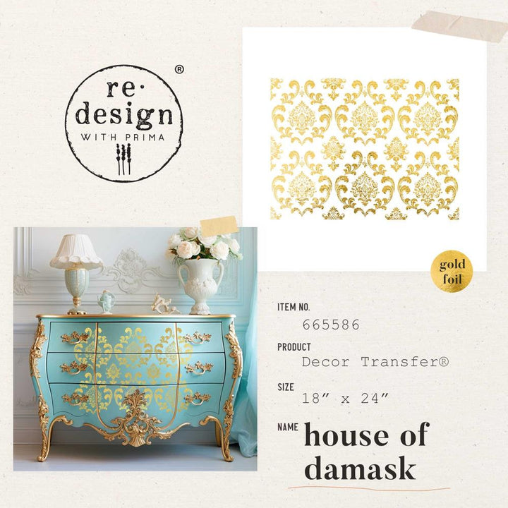 Prima Marketing Re-Design Gold Foil Kacha Decor Transfers: House of Damask (RE665586)