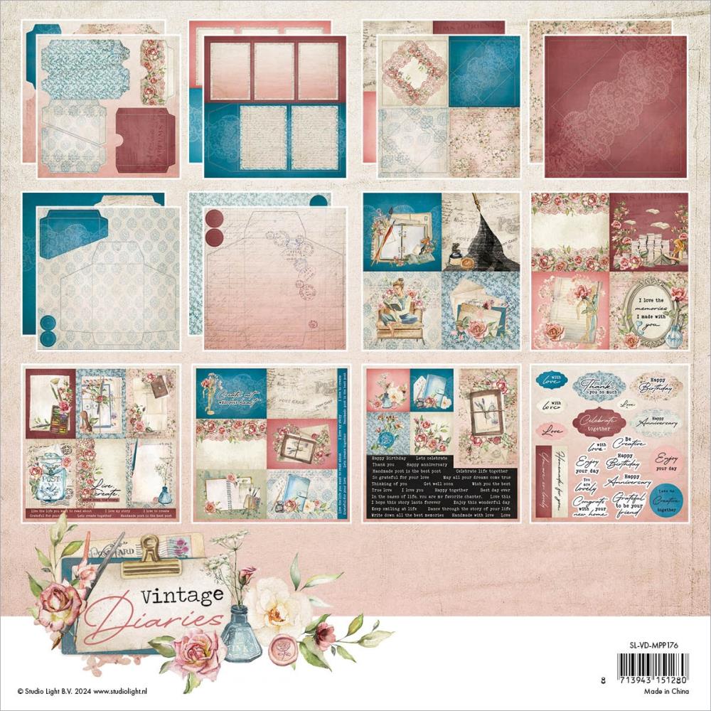 Studio Light Vintage Diaries 8"X8" Mixed Paper Pad: Nr. 176, Envelopes, Cards, 36/Pkg (5A0023JQ1G6HD)