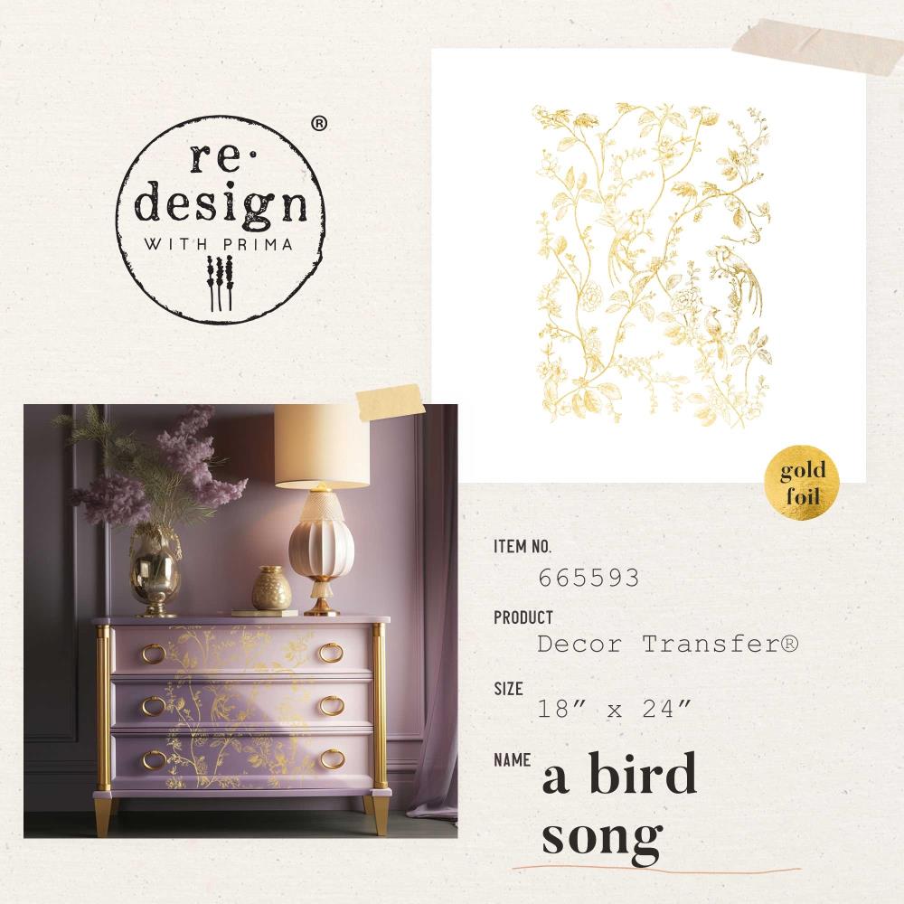 Prima Marketing Re-Design Gold Foil Kacha Decor Transfers: A Bird Song (RE665593)