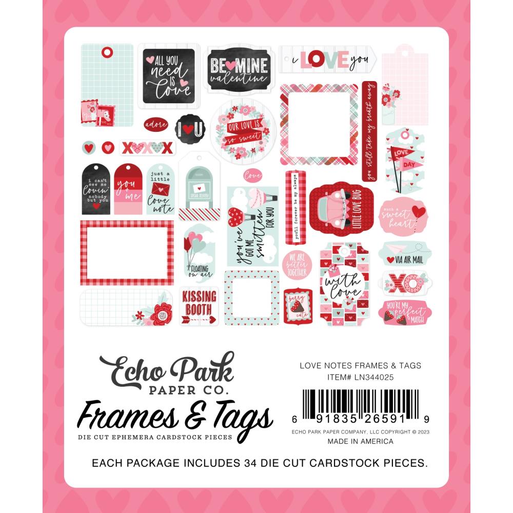 Echo Park Love Notes Cardstock Ephemera: Frames & Tags, 34/Pkg (LN344025)