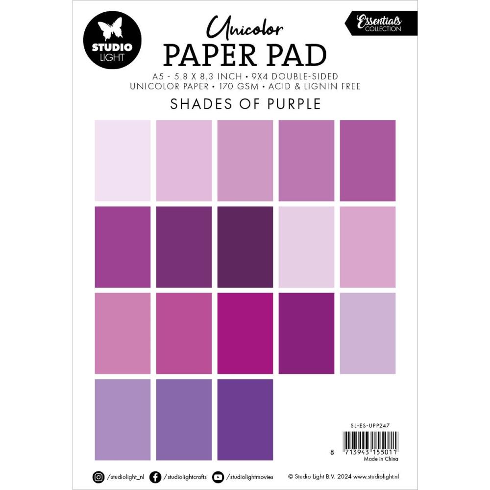 Studio Light Essentials 5.82"X8.26" Unicolor Paper Pad: Nr. 247, Shades Of Purple, 36/Pkg (5A002BJ31GDYM)